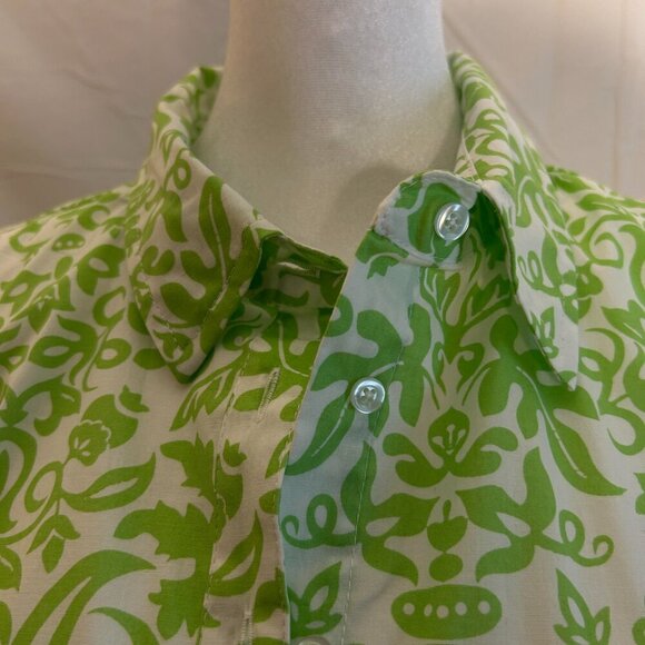 Chadwick's of Boston Size 18W Green/White Sleeveless Button front Poplin Shirt - Picture 4 of 5